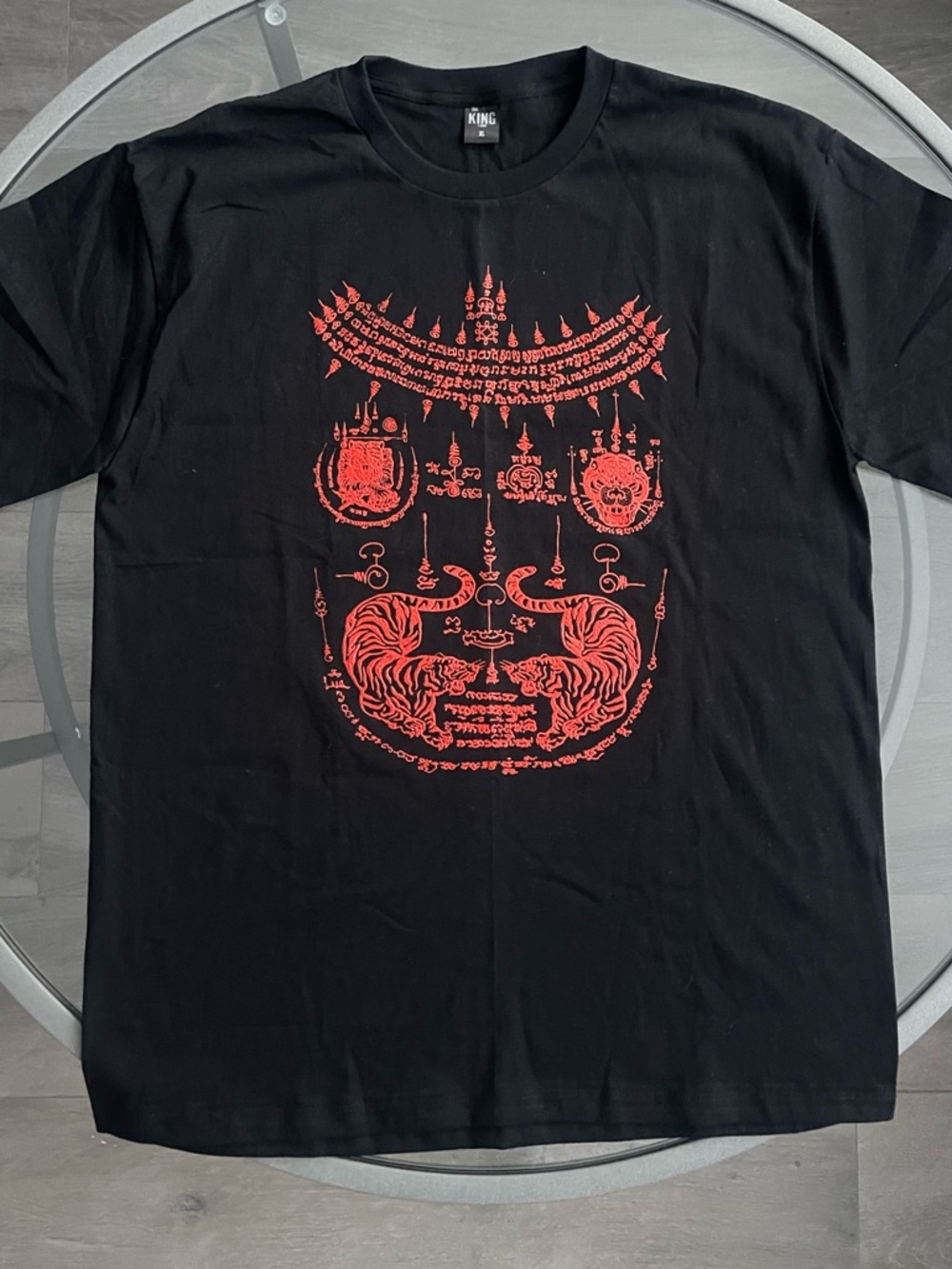 Traditional Thai Sak Yant Design Twin Tigers Black Shirt Men’s Size XL